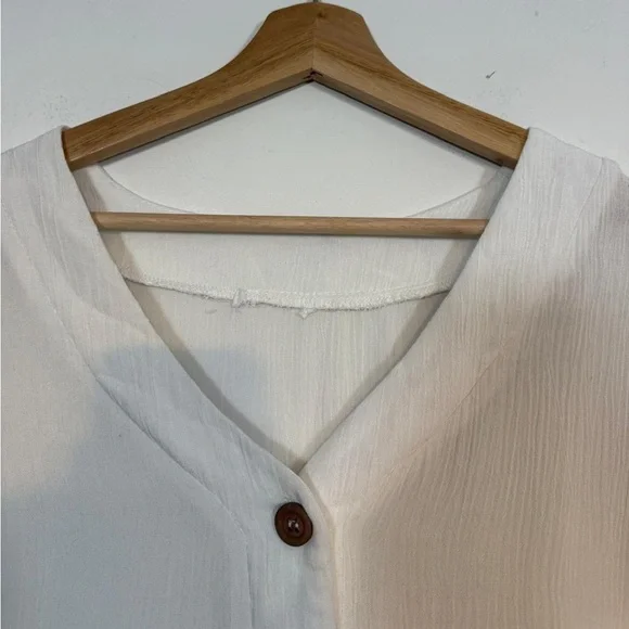Ardene Cream V-Neck Button Front Top - Size L - Picture 4 of 7